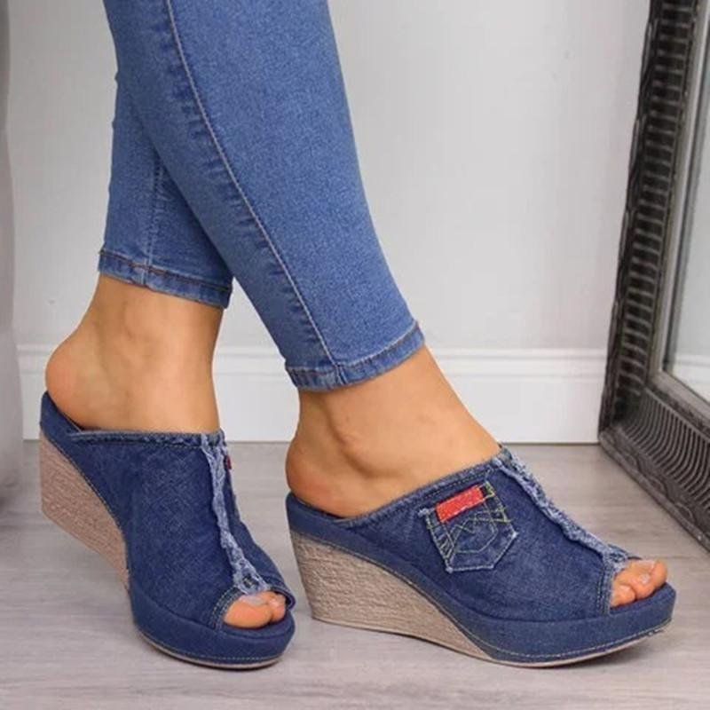 Casual Denim Sandals With Wedges