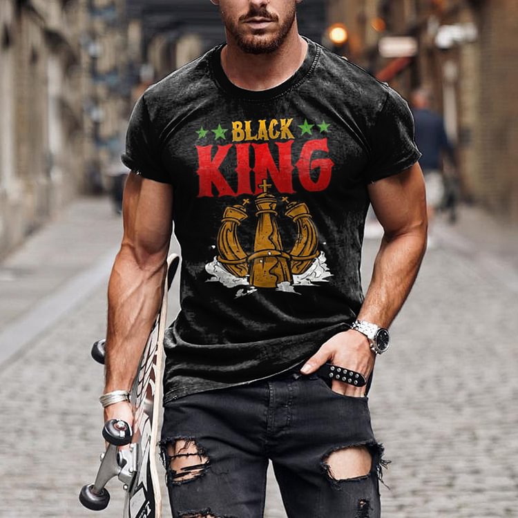 BrosWear KING Letter Print Casual Short Sleeve T-Shirt
