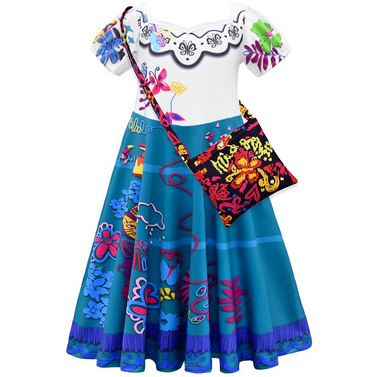 Mayoulove Encanto Mirabel Cosplay Dress With Handbag for Baby Girls Halloween Fancy Skirt-Mayoulove