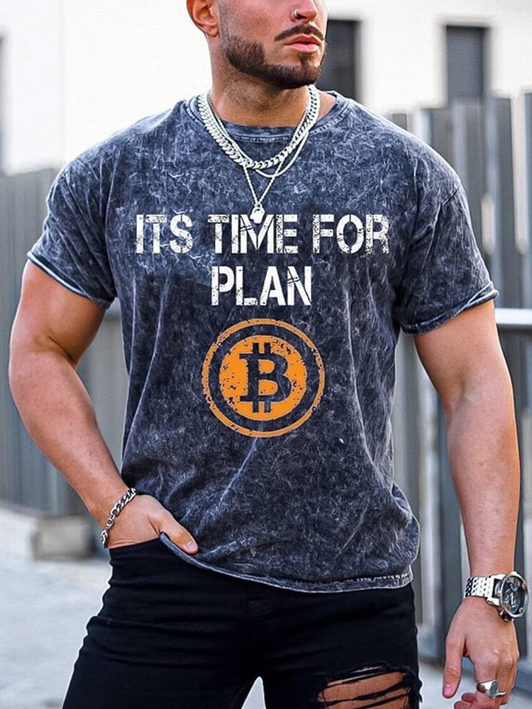 BrosWear Bitcoin Printed Short Sleeve Crew Neck T-Shirt