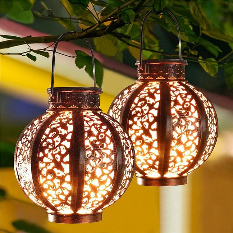 Outdoor Solar Hanging Lantern Lights, Retro Metal Waterproof LED Decorative Light for Garden Patio - Sean - Codlins
