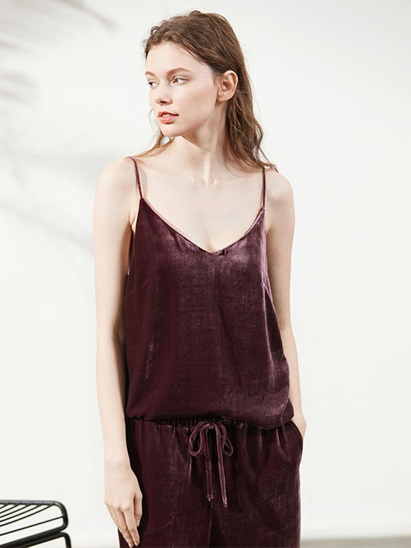 Casual Pure Color Silk Velvet Camisole Top-Real Silk Life