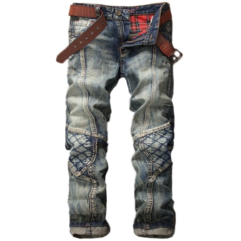 Men's retro stitching motorcycle jeans / [viawink] /