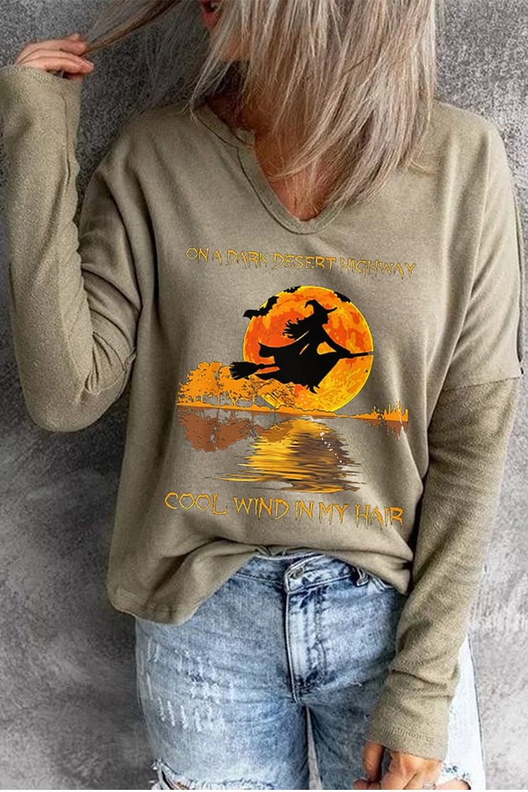 Women's Pullovers Witch Sunset Print Pullover-Mayoulove
