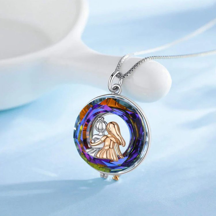 S925 - You are Not Alone Whether It is Laughing or Crying Circle Crystal Sister Necklace
