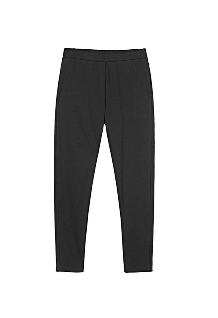 SDEER Casual Elasticated Patch Pockets Pure Black Plus Velvet Trousers