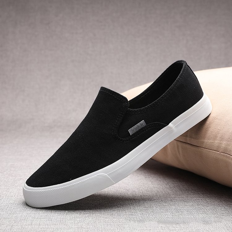 BrosWear Casual Solid Color Slip-on Canvas Shoes black