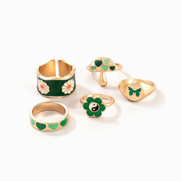 Taiji Signet Ring 5 Pack Set-Green