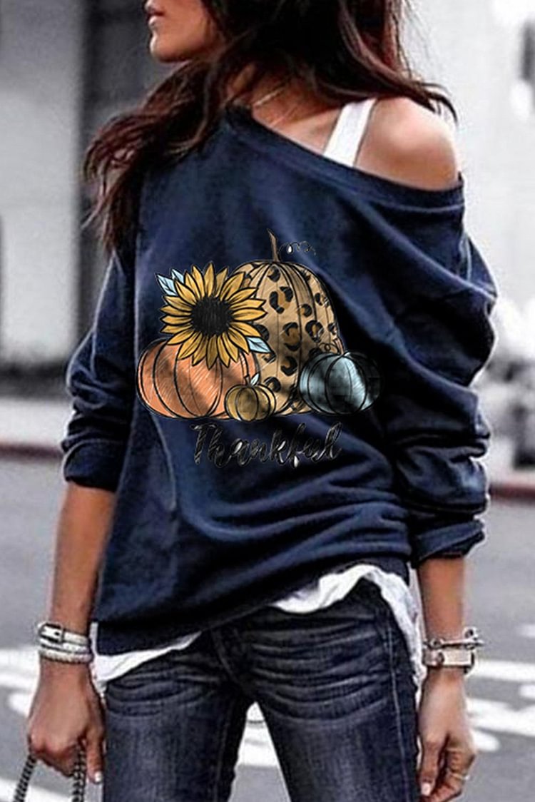 Women's T-shirts Pumpkin Sunflower Print T-shirt-Mayoulove