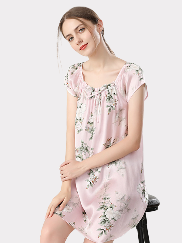 Peach Blossom Print Silk Nightgown