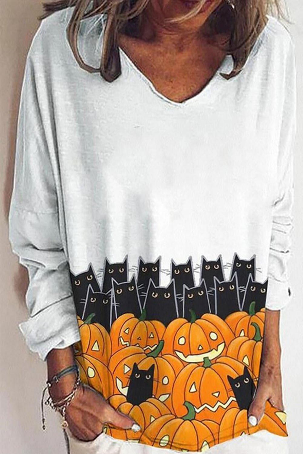 Women's T-shirts Pumpkin Cat Print T-shirt