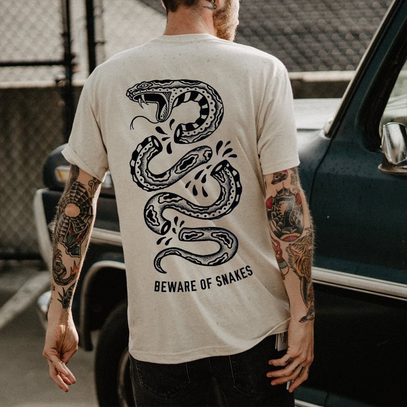 Beware Of Snakes Print Trend White T-shirt - Cloeinc