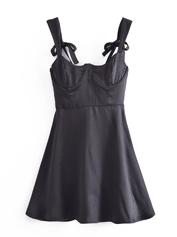Summer Elegant Basic Adjustable Straps Backless Tight Waist Skater Dress