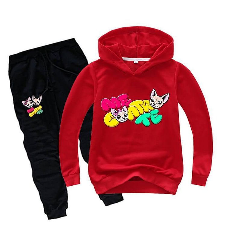 Mayoulove Me Contro Te Cat Print Girls Boys Kids Cotton Hoodie N Sweatpants Suit-Mayoulove