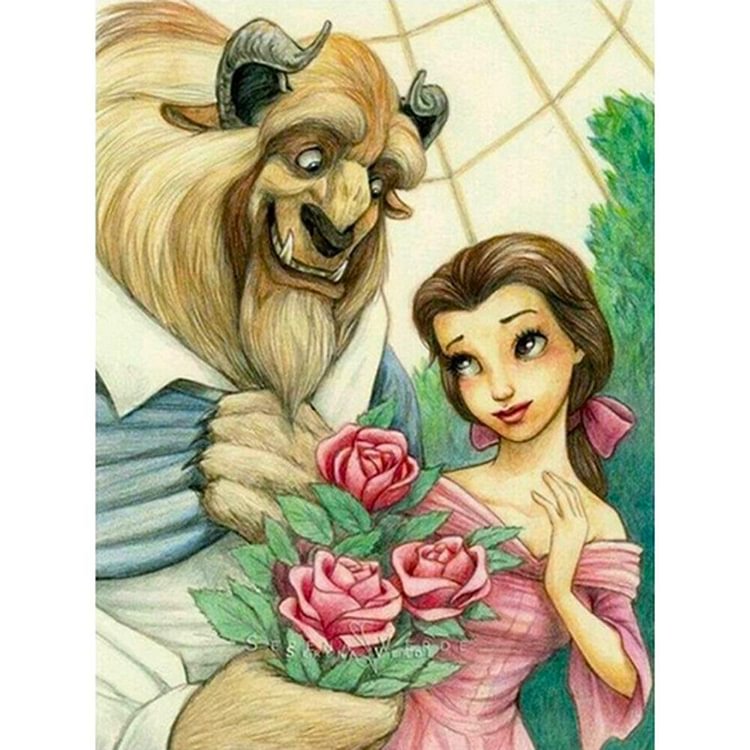 Beauty and the Beast - Full Round Drill Diamond Painting - 30x40cm(Canvas)