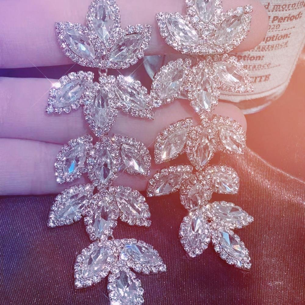 Rhinestone Leaf Shape Zircon Drop Earrings Dinner Luxury Jewelry for Women-VESSFUL