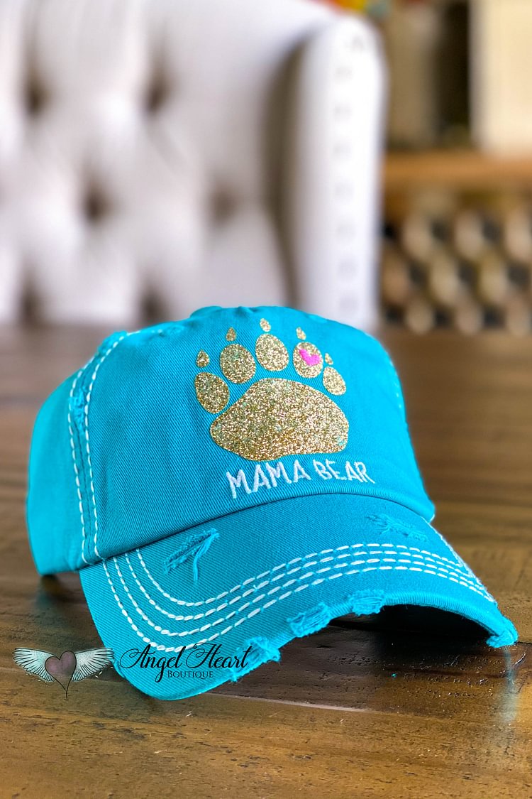 Mama Bear Sequin Hat - Turquoise