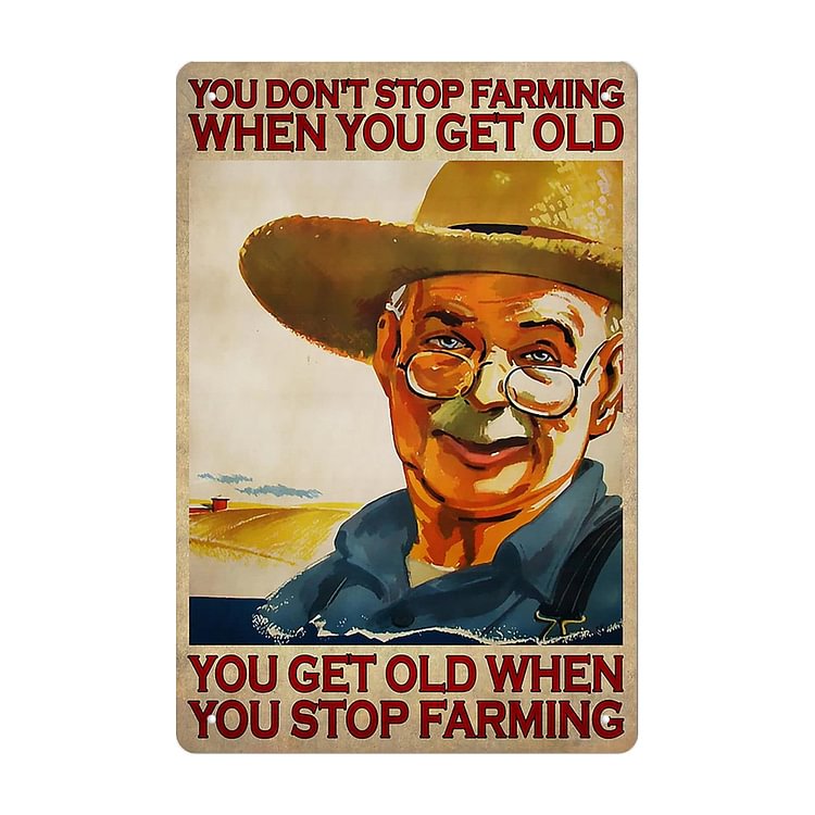 Old Man Farming - Vintage Tin Signs