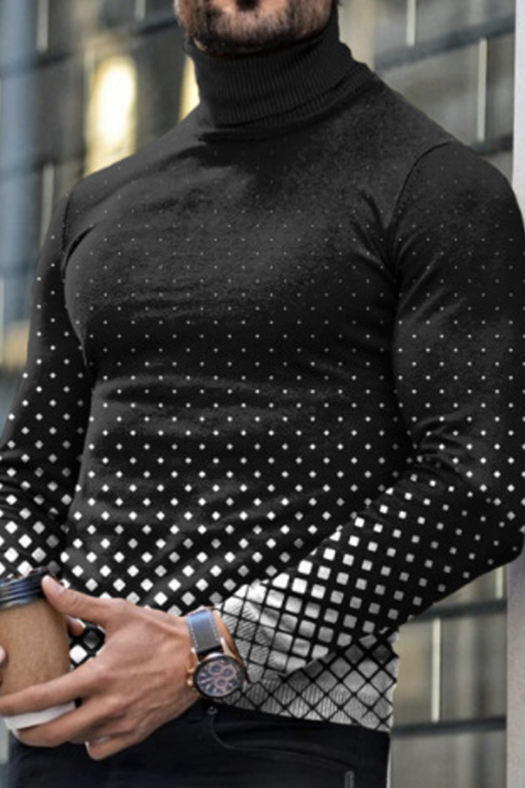 Tiboyz Fashion Men's Gradient Turtleneck Long Sleeve T-Shirt