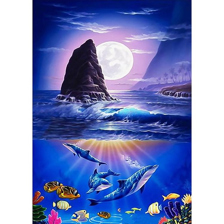 Dolphin Moon - Full Round Diamond - 30x40cm