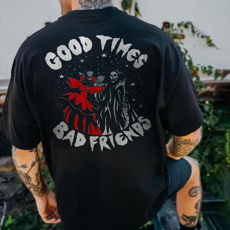 Cloeinc   Good Times Bad Friends Skulls Print T-shirt - Cloeinc