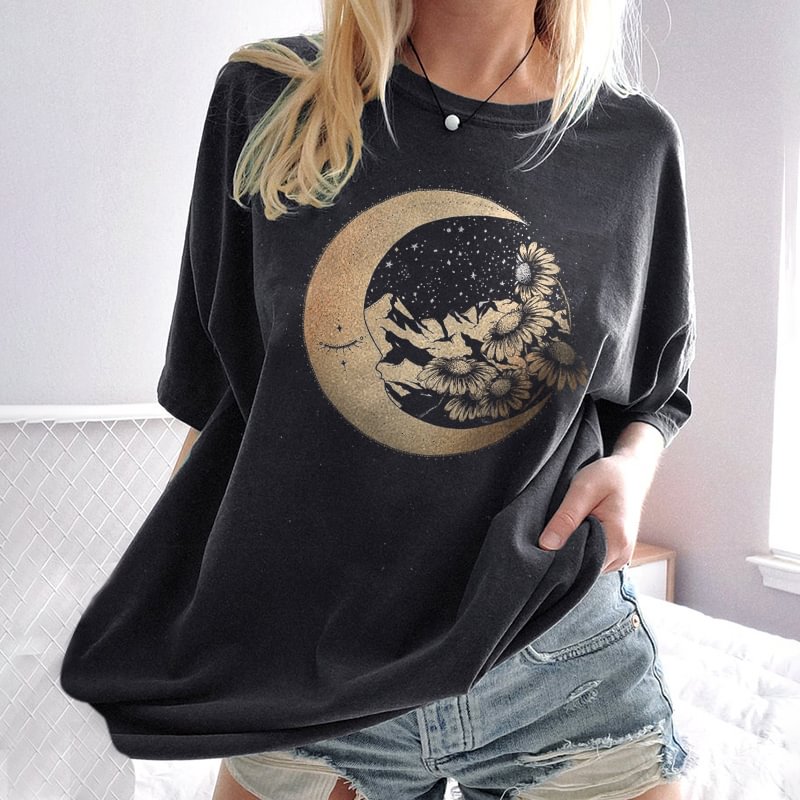   Moon floral print short sleeve t-shirt - Neojana