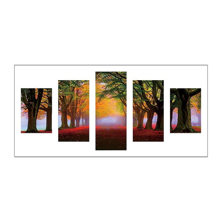 Woods 5-pictures Round Full Drill Diamond Painting 95X45CM(Canvas)-gbfke