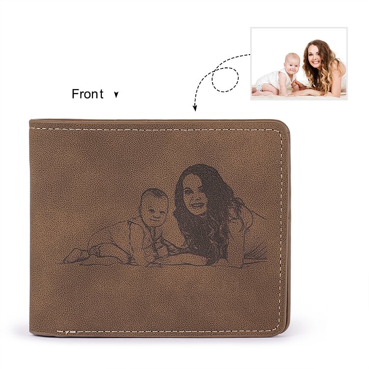 Personalized Photo Engraved Wallet Leather Short Wallet Brown