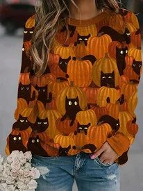 Casual Round Neck Long Sleeve Halloween Top