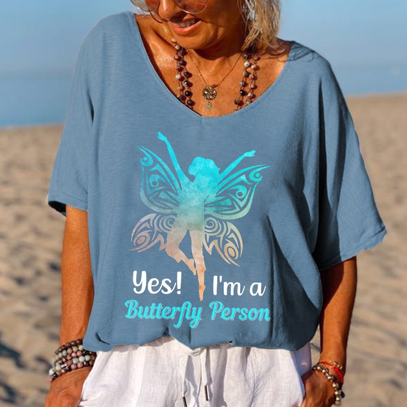 Yes! I'm A Butterfly Person Printed Hippie T-shirt