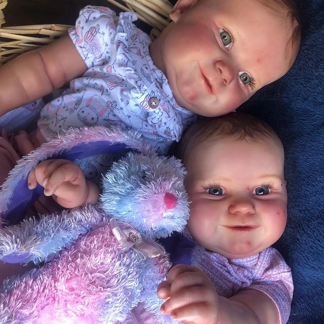 [Newly Reborns]20" Real Looking Lifelike Handmade Silicone Smile Reborn Twin Sisters Julia and Sydney