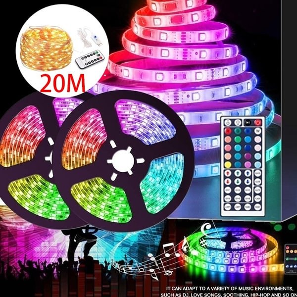5m 10m 15m 20m LED Strip Light Halloween Christmas Festival Outdoor Indoor LED Light RGB Waterproof SMD 5050 RGB String Diode Flexible Ribbon Controller+Adapter Plug