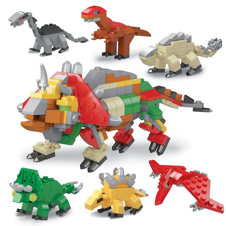 12 PCS Building Block Dinosaur/Train Sets, Educational Assembled Bricks-Mayoulove