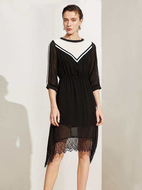 Lacey Contrasting Irregular Hem Silk Dress