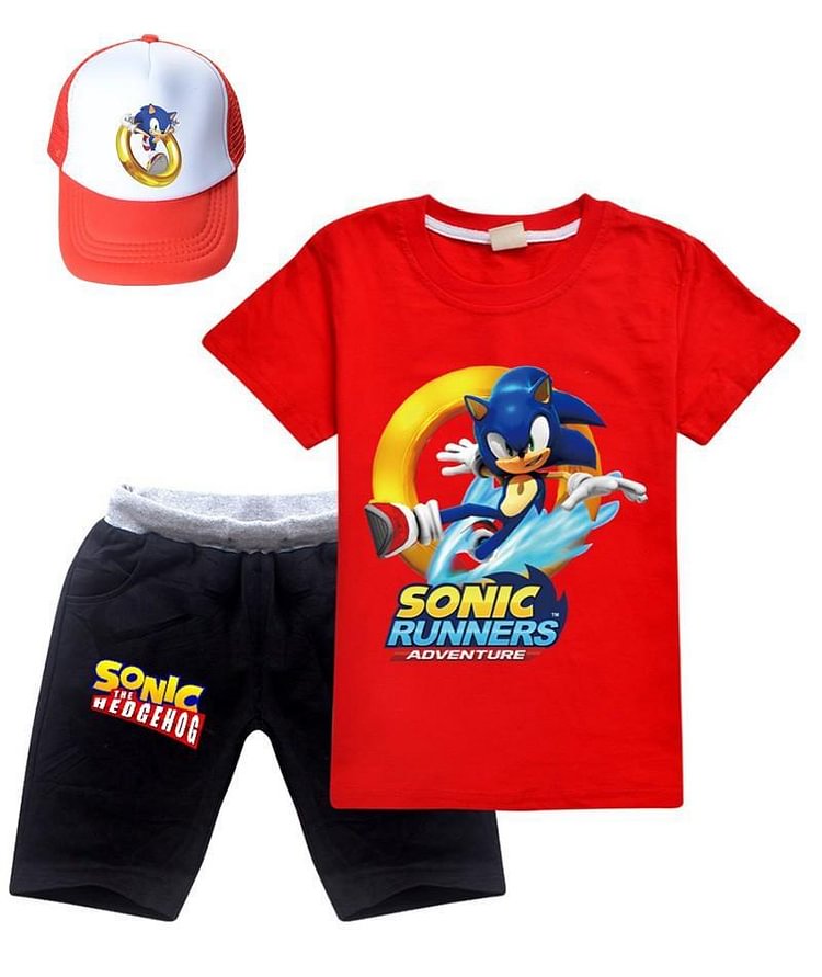 Girls Boys Sonic The Hedgehog Print Cotton T Shirt And Shorts Outfits-Mayoulove