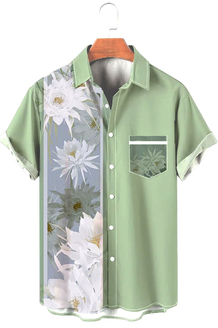Tiboyz Men's Fashion Casual Contrast Floral Short Sleeve Shirt