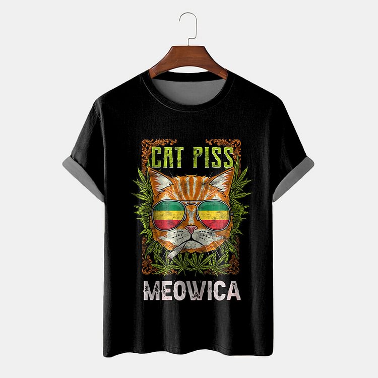 BrosWear Black Street Fashion Printing Cat T-Shirt