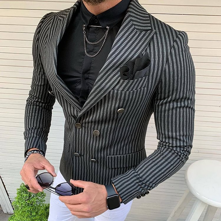 BrosWear Fashion Men's Striped Suit Casual Jacket
