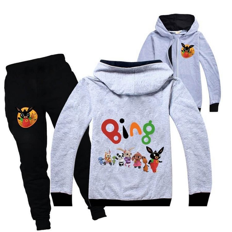Mayoulove Bing Bunny Print Boys Girls Zip Up Cotton Hoodie And Pants Tracksuit-Mayoulove