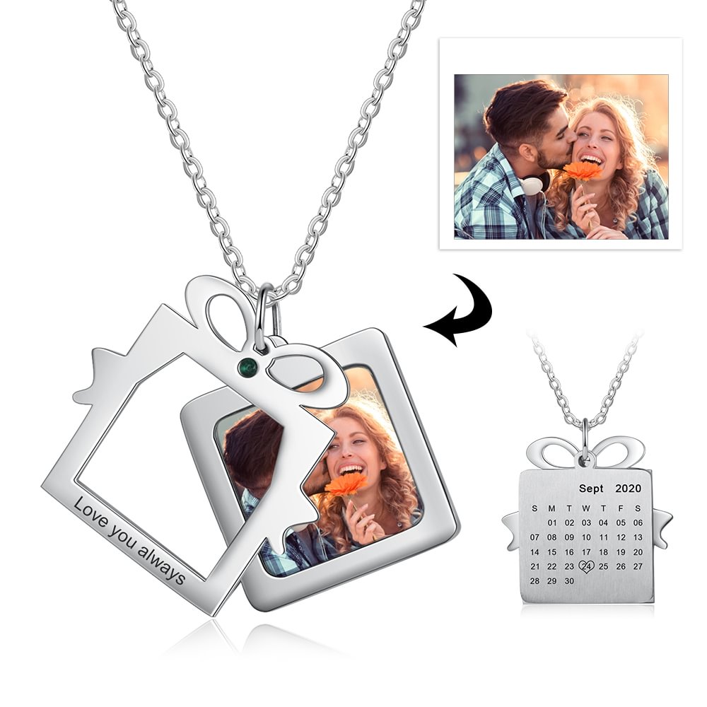 Engravable Picture Necklace Pendant Couple's Gifts, Custom Necklace with Picture and Text