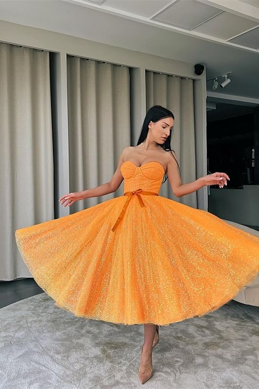 Luluslly Orange Sweetheart Short Prom Dress Sequins