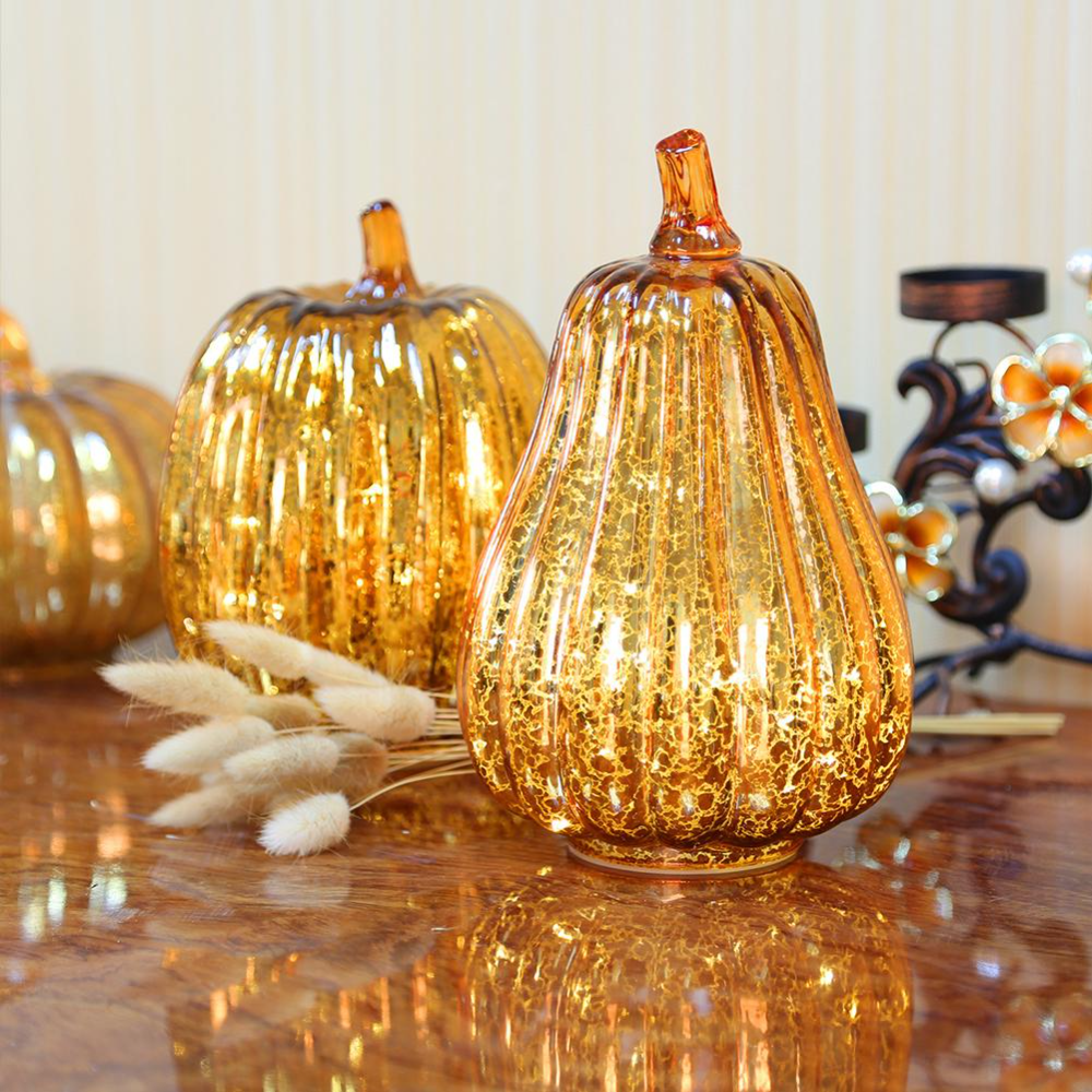 Glass Luminous Pumpkin Lamp With Timer For Halloween Decoration - vzzhome