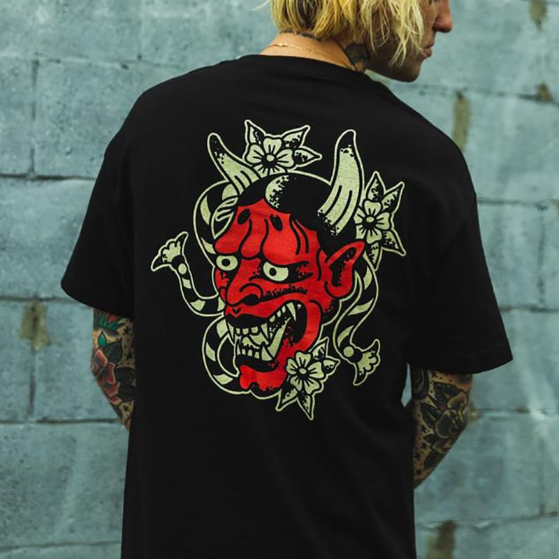 Devil cartoon printed men's T-shirt -  