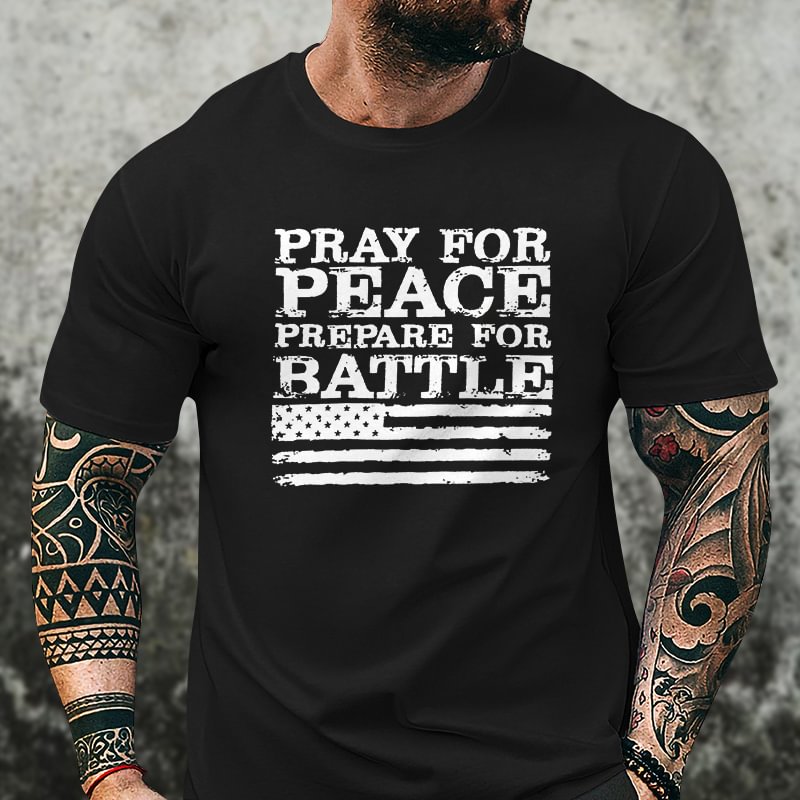Livereid Pray For Peace Prepare For Battle Print Men's T-shirt - Livereid