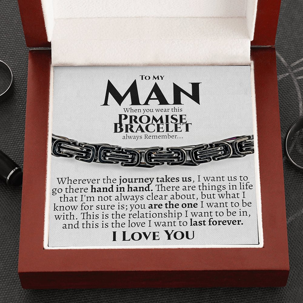 To My Man Stainless Steel Bracelet with Gift Card Mahogany Gift Box-Jewelry Gift for Him-23cm