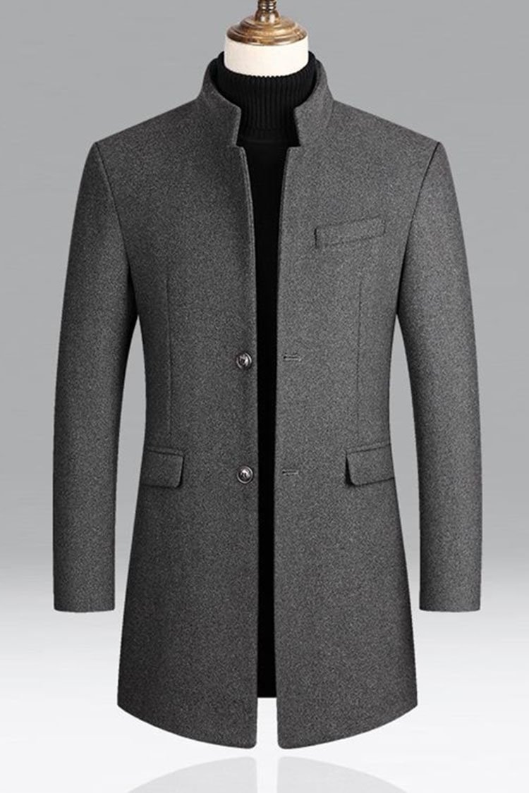 Tiboyz Half Turtleneck Solid Color Single Breasted Woolen Coat