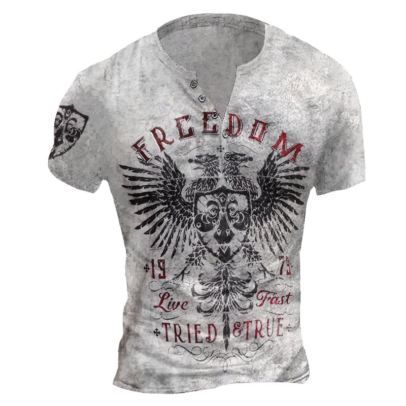 Outdoor mens double-headed eagle print T-shirt / [viawink] /