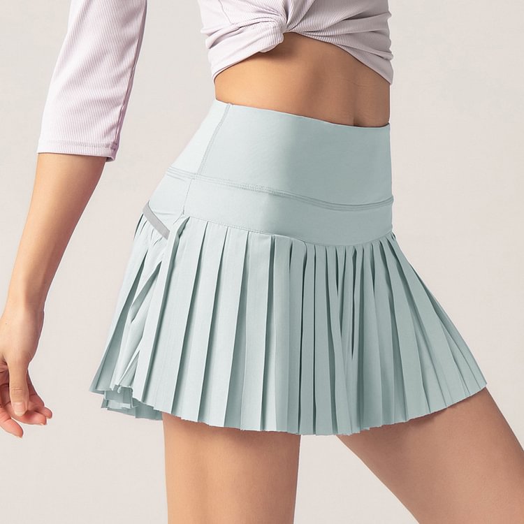 Everyday 2-in-1 Mid Rise Side Pocket Pleated Tennis Skirt Gold Hinge Skirt Light Blue
