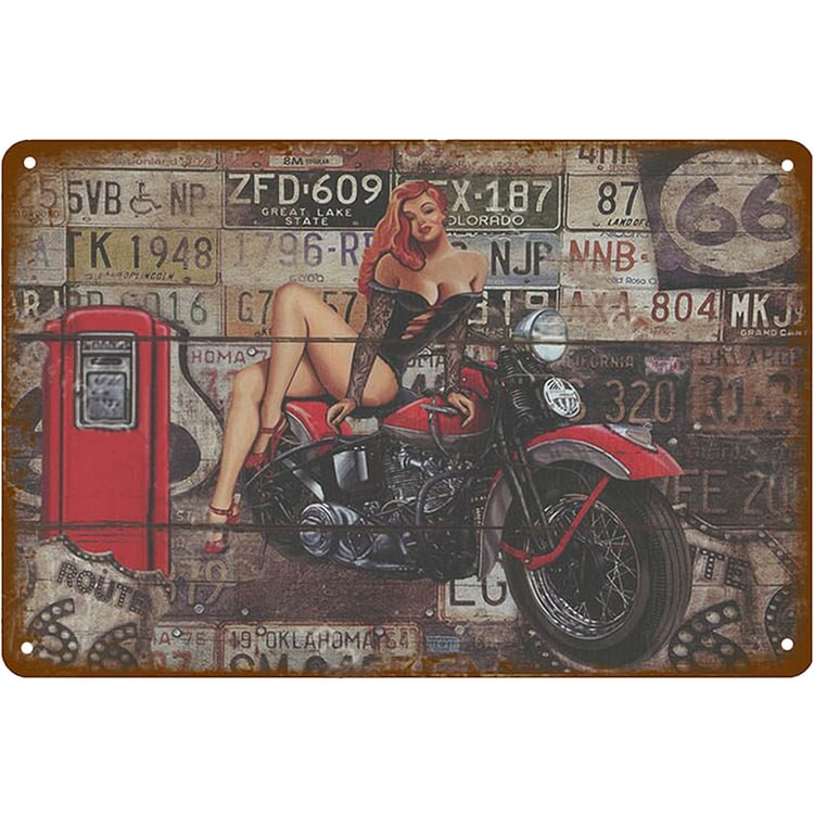 Girl Motorcycle - Vintage Tin Signs/Wooden Signs - 20x30cm & 30x40cm