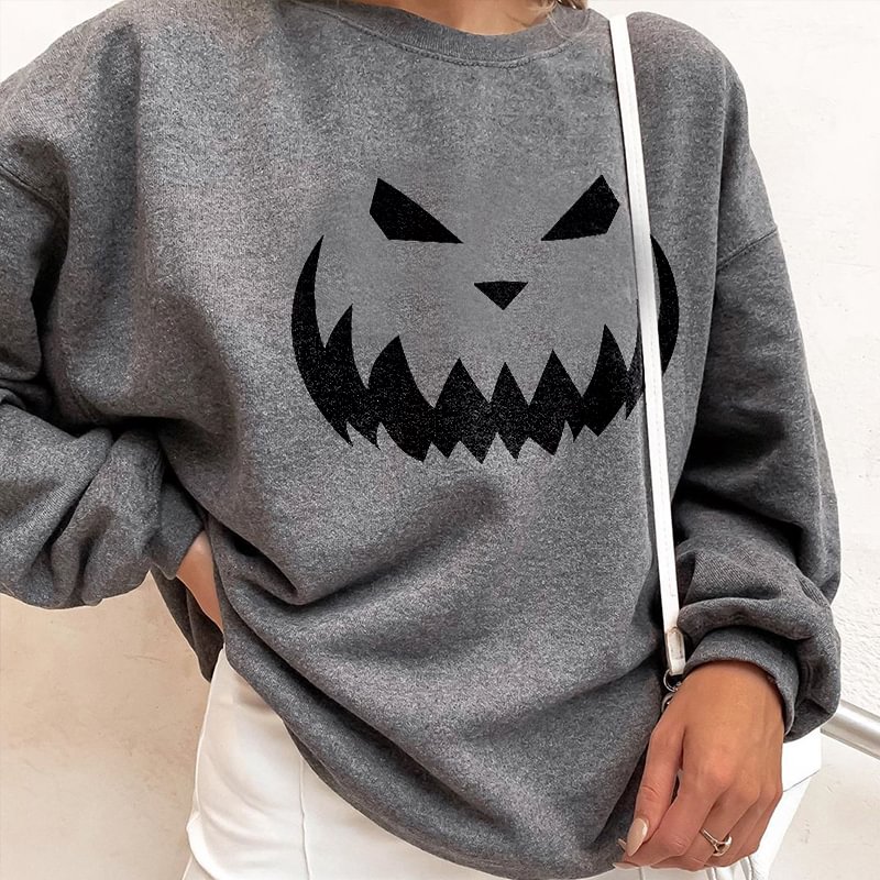   Halloween pumpkin print loose sweatshirt - Neojana